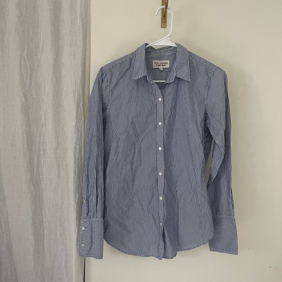 NWOT Nili Lotan Dyllan Shirt Small Blue White Pinstripe Cotton Button Down - Picture 1 of 5